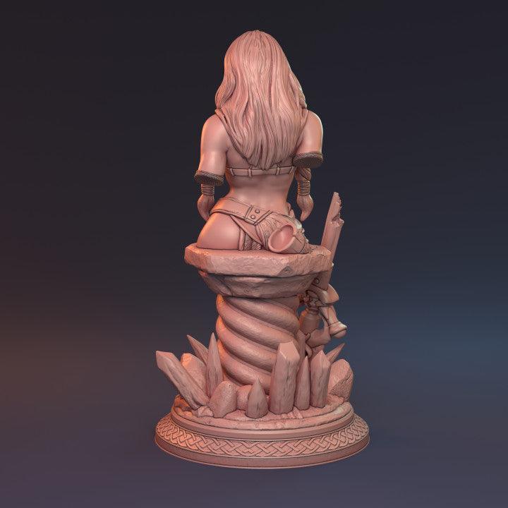 Alva, Topless Sexy Female Viking with Wolf Companion | Warrior and Beast Miniature | 32mm Scale, 75mm Scale, or 100mm Scale - Plague Miniatures