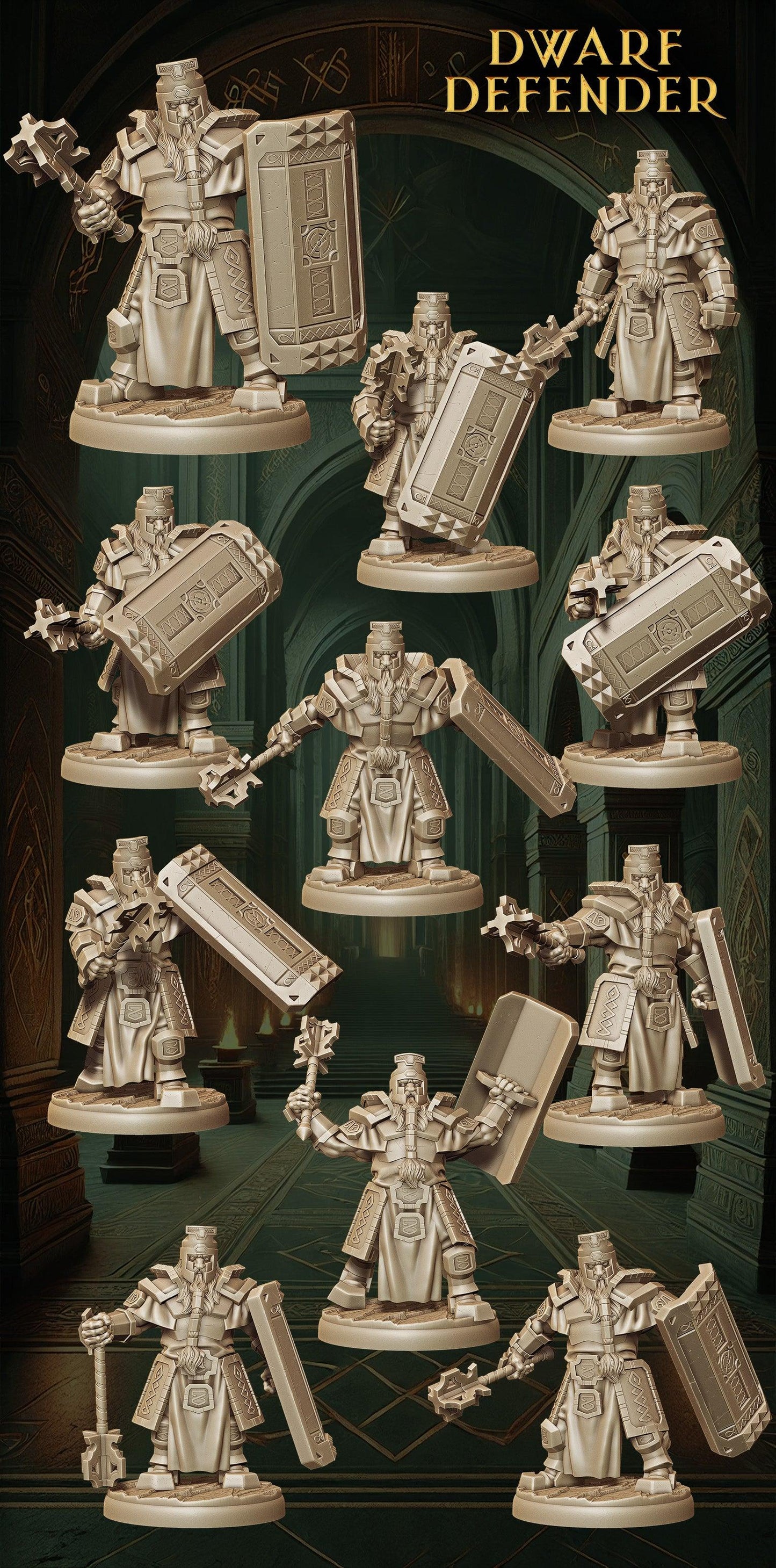 Army of Dwarf Defenders - 12 Poses | Shielded Dwarf Miniatures | DnD Warrior Protectors - Plague Miniatures