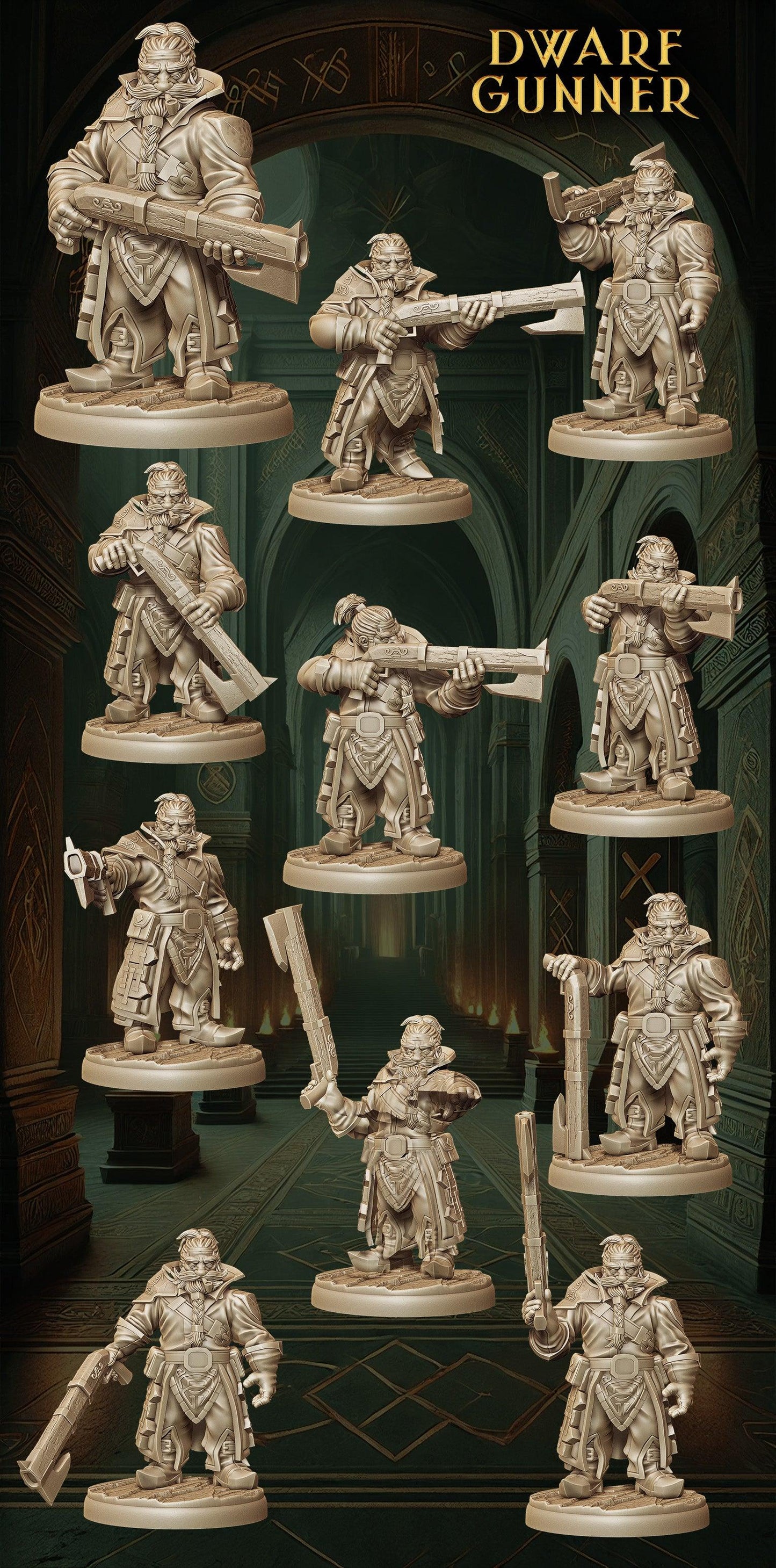 Army of Dwarf Gunners - 12 Poses | Firearm-Wielding Dwarf Miniatures | DnD Dwarf Ranger - Plague Miniatures