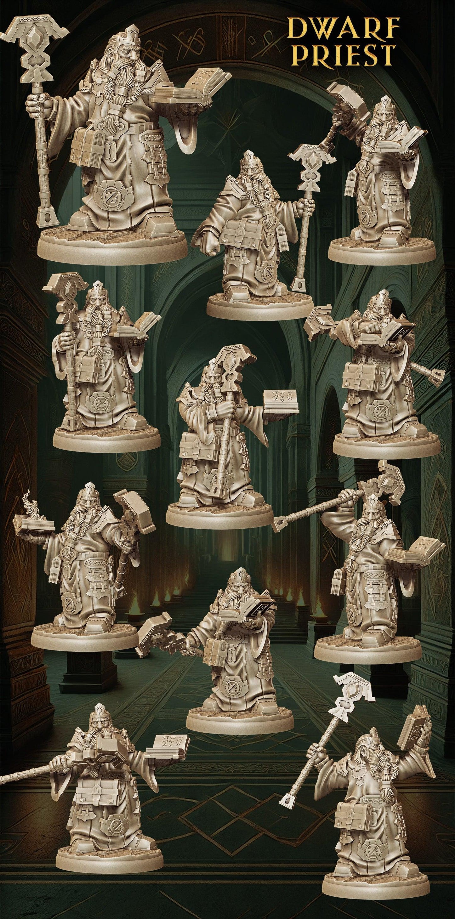 Army of Dwarf Sorcerer - 12 Poses | Arcane Dwarf Miniatures | DnD Spellcaster Wargaming Set - Plague Miniatures