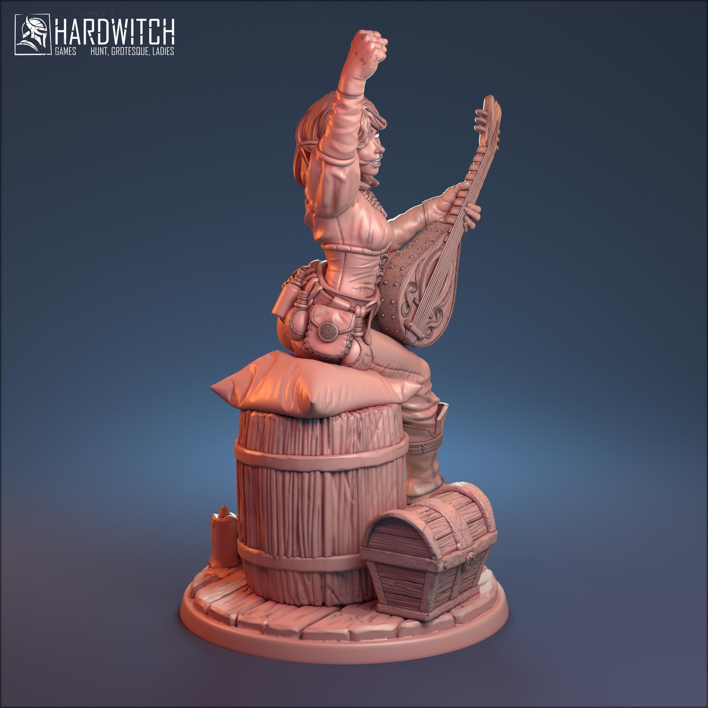 Bella, Enchanting Elf Bard Nude NSFW Option | Alluring Songstress Miniature | 32mm or 75mm - Plague Miniatures