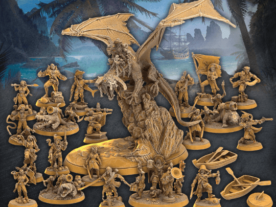 DnD Pirate cannon crocodile miniature - 32mm scale Tabletop gaming DnD Miniature Dungeons and Dragons, wargaming dnd pirate figurine - Plague Miniatures