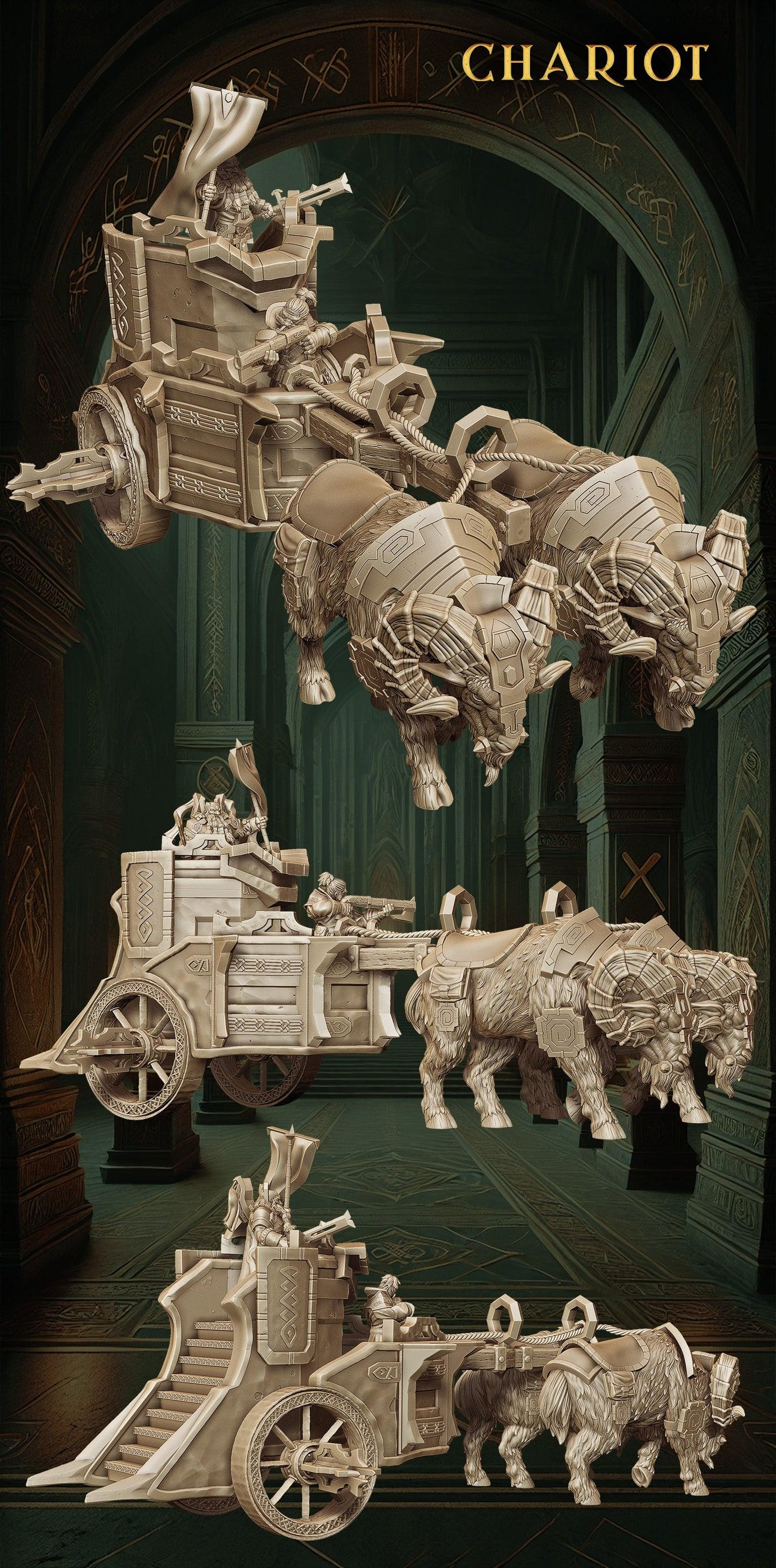 Dwarven War Chariot | Tabletop Wargaming Miniatures | Goat-Pulled Chariot for DnD - Plague Miniatures