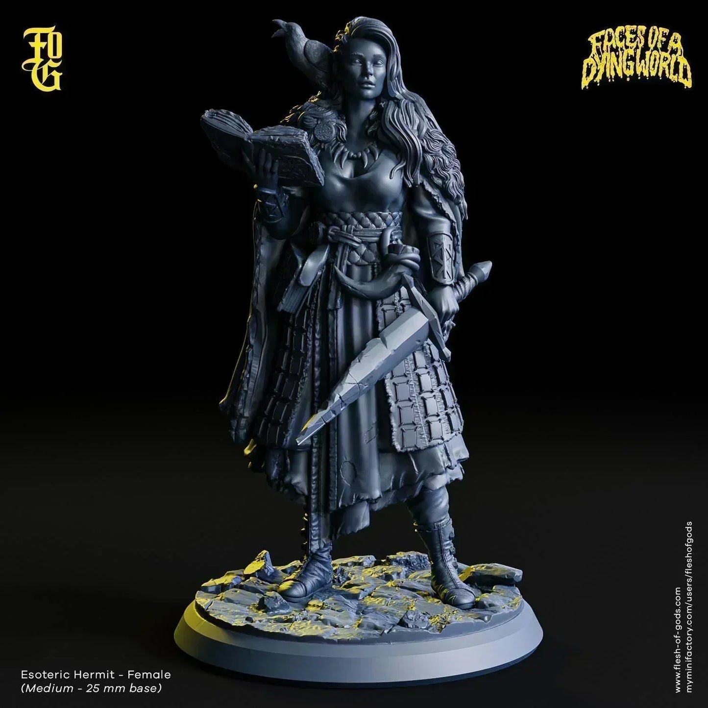 Esoteric Hermit Miniature | Male Wild Human Druid Figurine with Crow for MÖRK BORG | 32mm Scale - Plague Miniatures