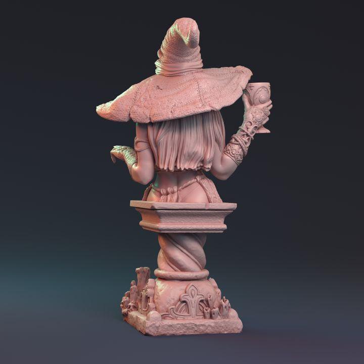 Female Merlin with Bust | Magical Miniature Resin Statue Nerdy Decor - Plague Miniatures