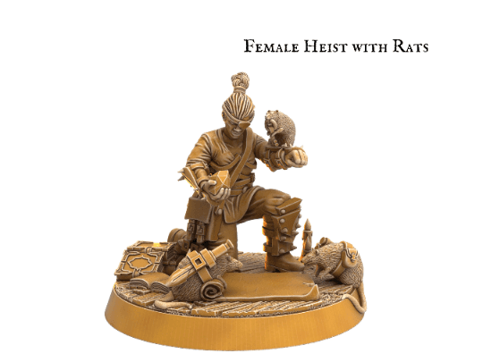 Female Rogue Miniature with Treasure - 32mm scale DnD Miniature - Plague Miniatures
