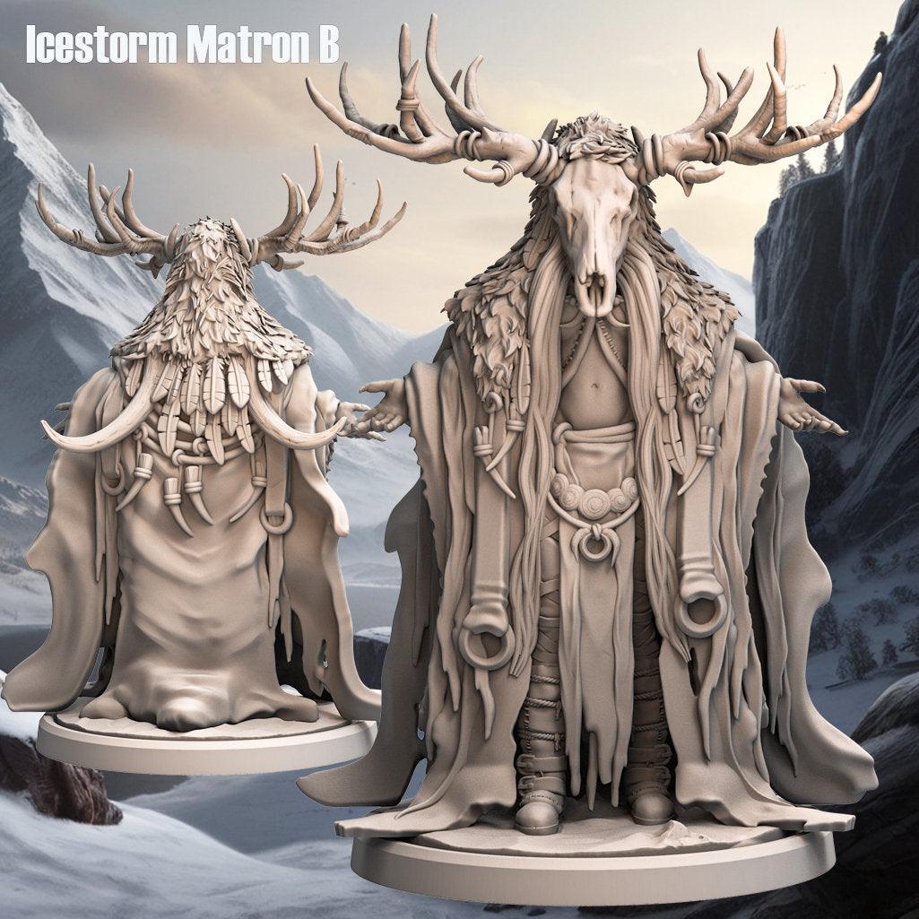 Icestorm Matron Miniature | Snowy Female Figure | 32mm Scale - Plague Miniatures