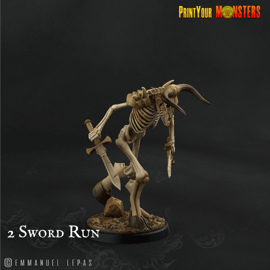 Sword Attack Skeletal Minotaur Miniature | Undead Warrior DnD Figurine - Plague Miniatures