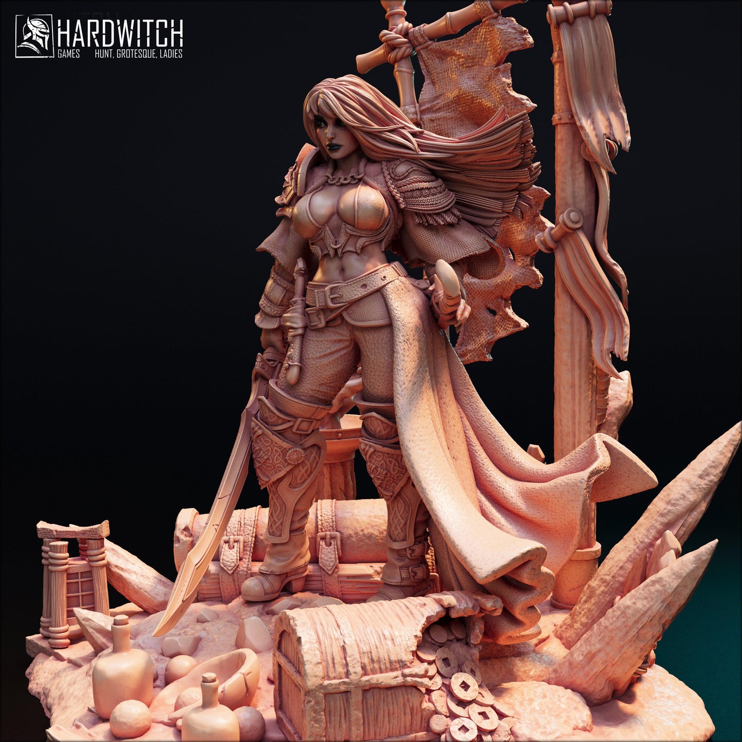 Violet Gorme, The Enigmatic Pirate Captain NSFW Nude Option | Fierce Female Pirate Miniature | 32mm Scale or 75mm Scale - Plague Miniatures