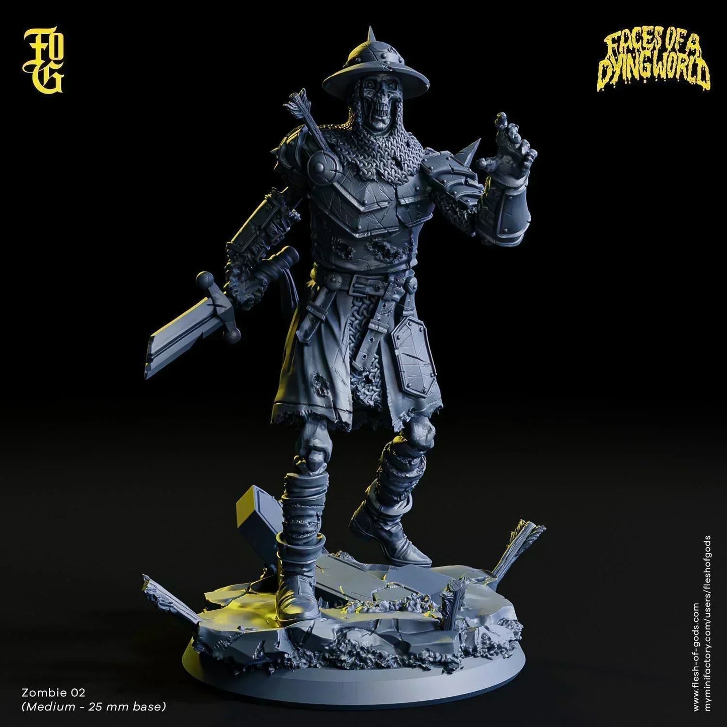 Zombie Knight Miniature | Skeleton Undead Monster Figurine for Mork Borg | 32mm Scale - Plague Miniatures
