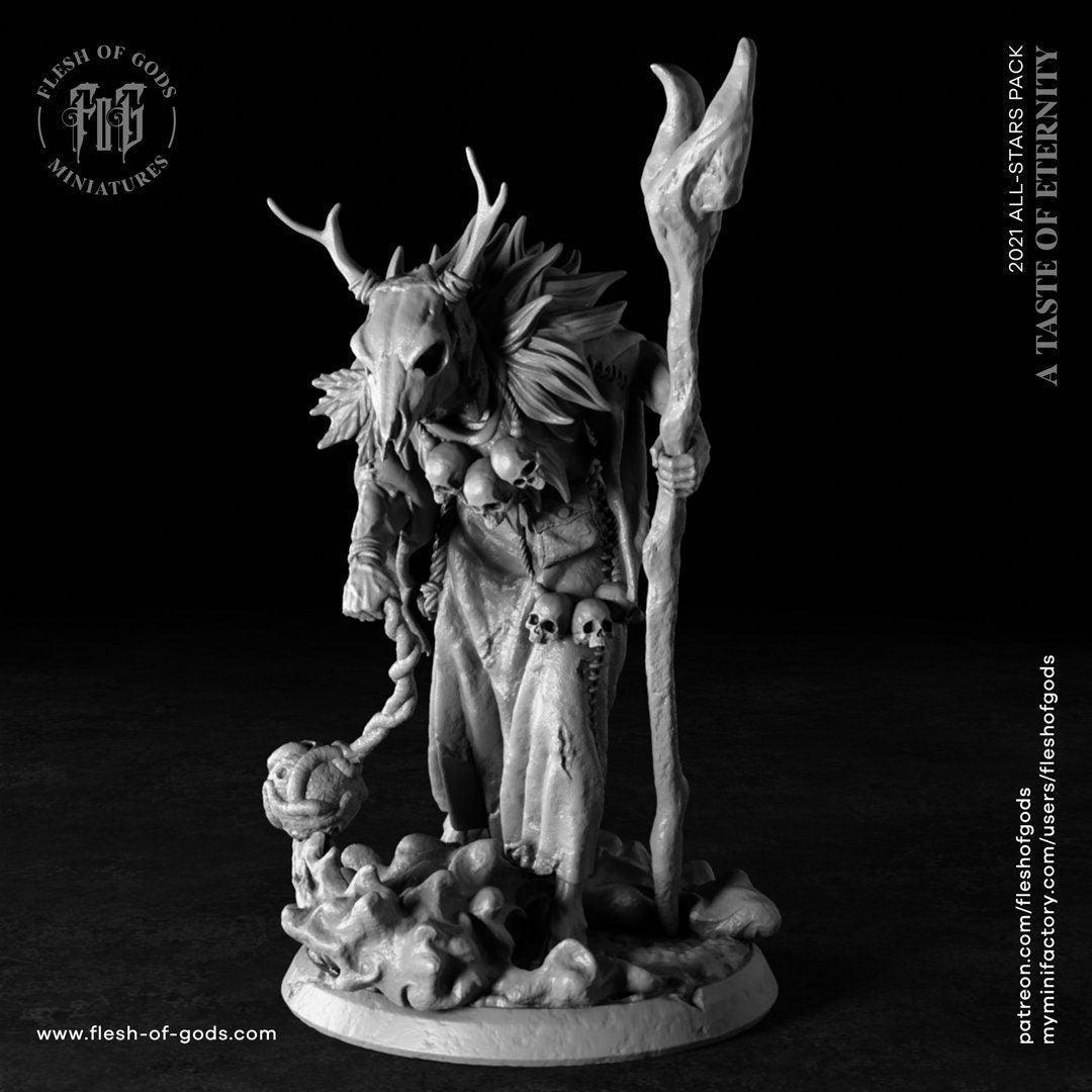 Dark Druid Miniature | Sinister Demon Statue for DnD Realms | 32mm Scale - Plague Miniatures
