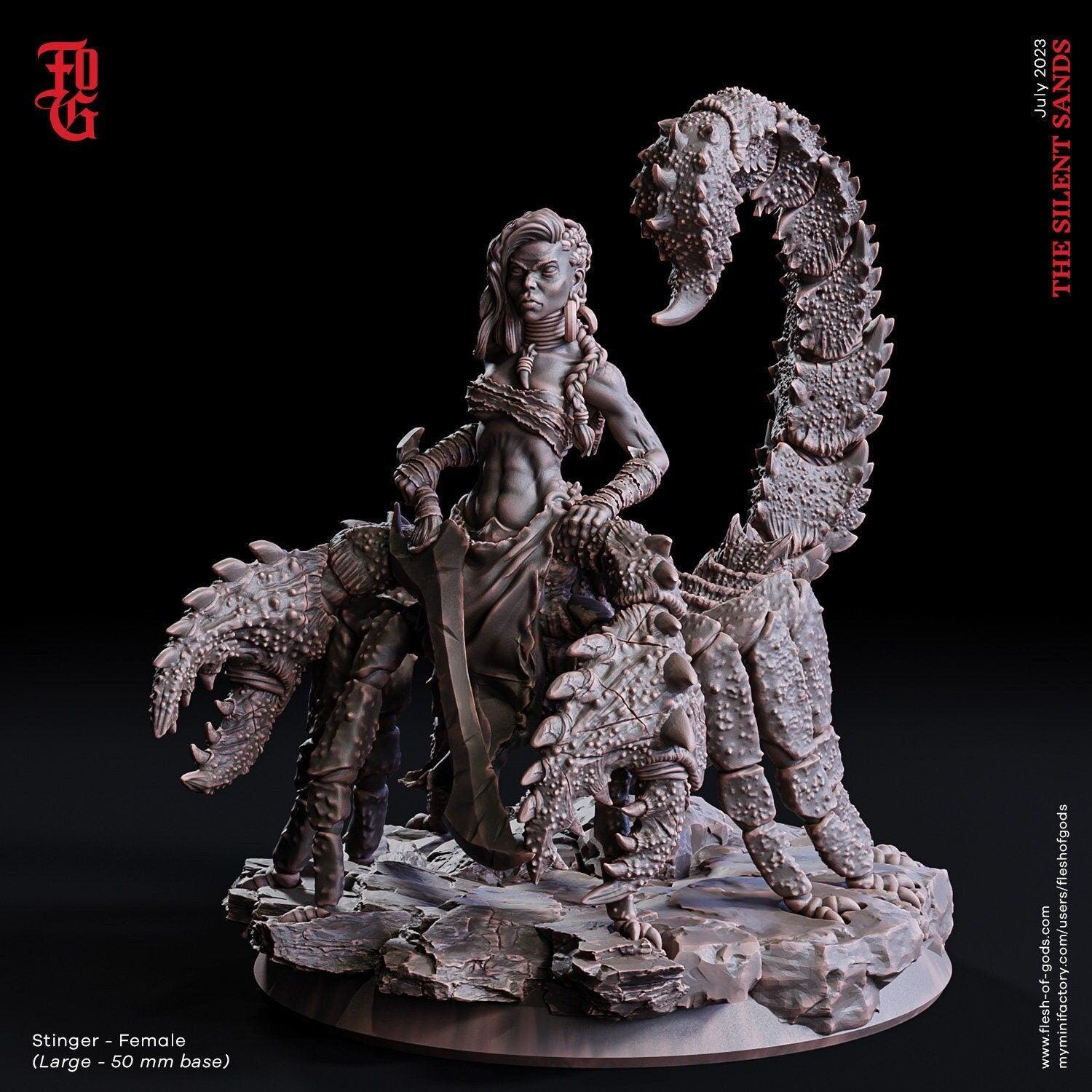 dnd desert monsters Desert Stinger Miniature | Female Scorpion Hybrid Monster for DnD
