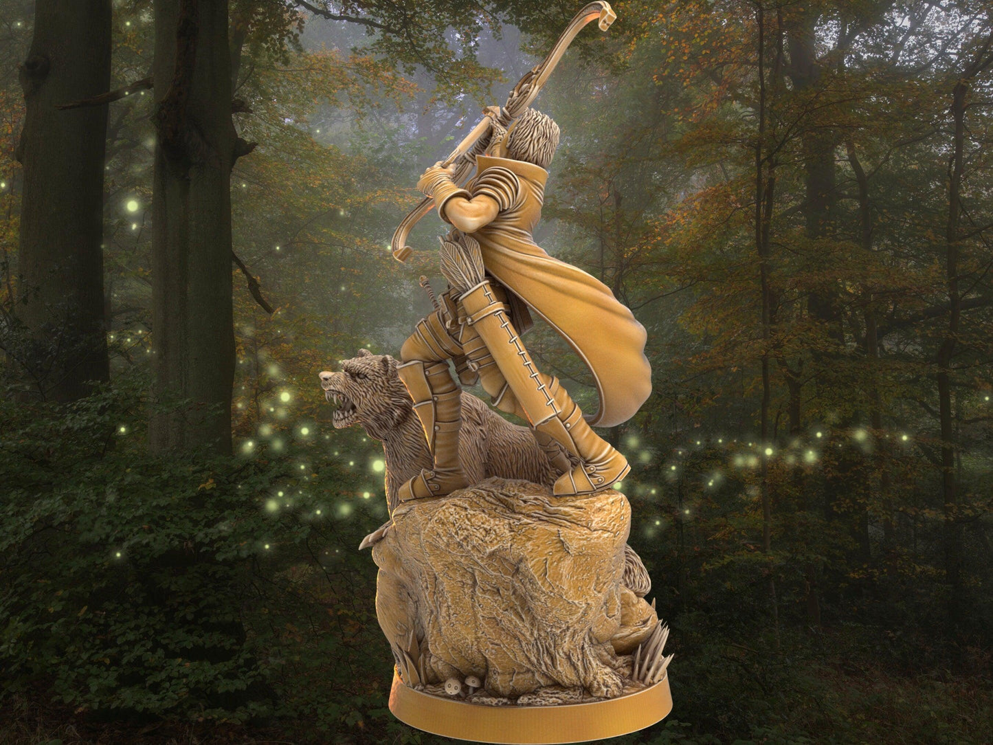 DnD Female Elf Archer with bear companion miniature | Dragon's Forge | 32mm Scale DnD 5e | DnD ranger | DnD Miniature | Dungeons and Dragon - Plague Miniatures