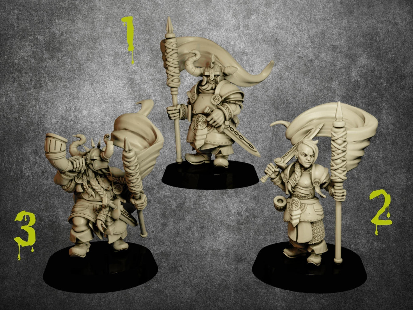 Dwarf Commander Miniature Set | Leaders of the Dwarven Vanguard | 32mm Scale - Plague Miniatures