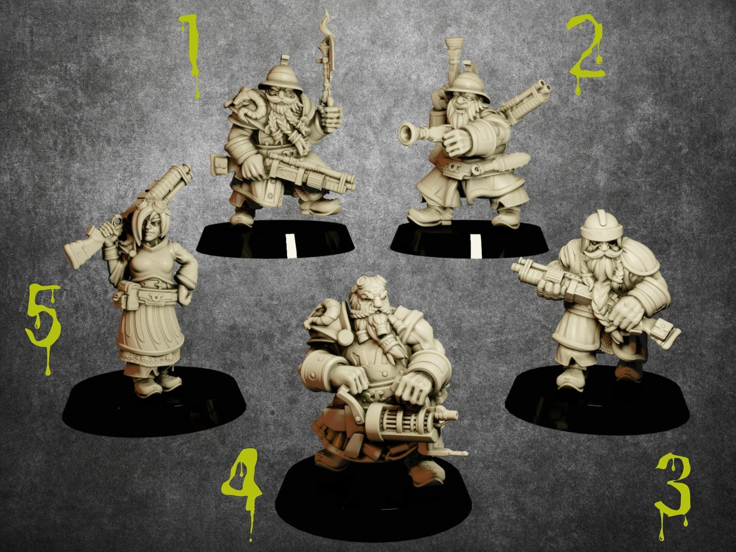 Dwarf Gunner Miniature Set | Arsenal of the Dwarven Army | 32mm Scale - Plague Miniatures