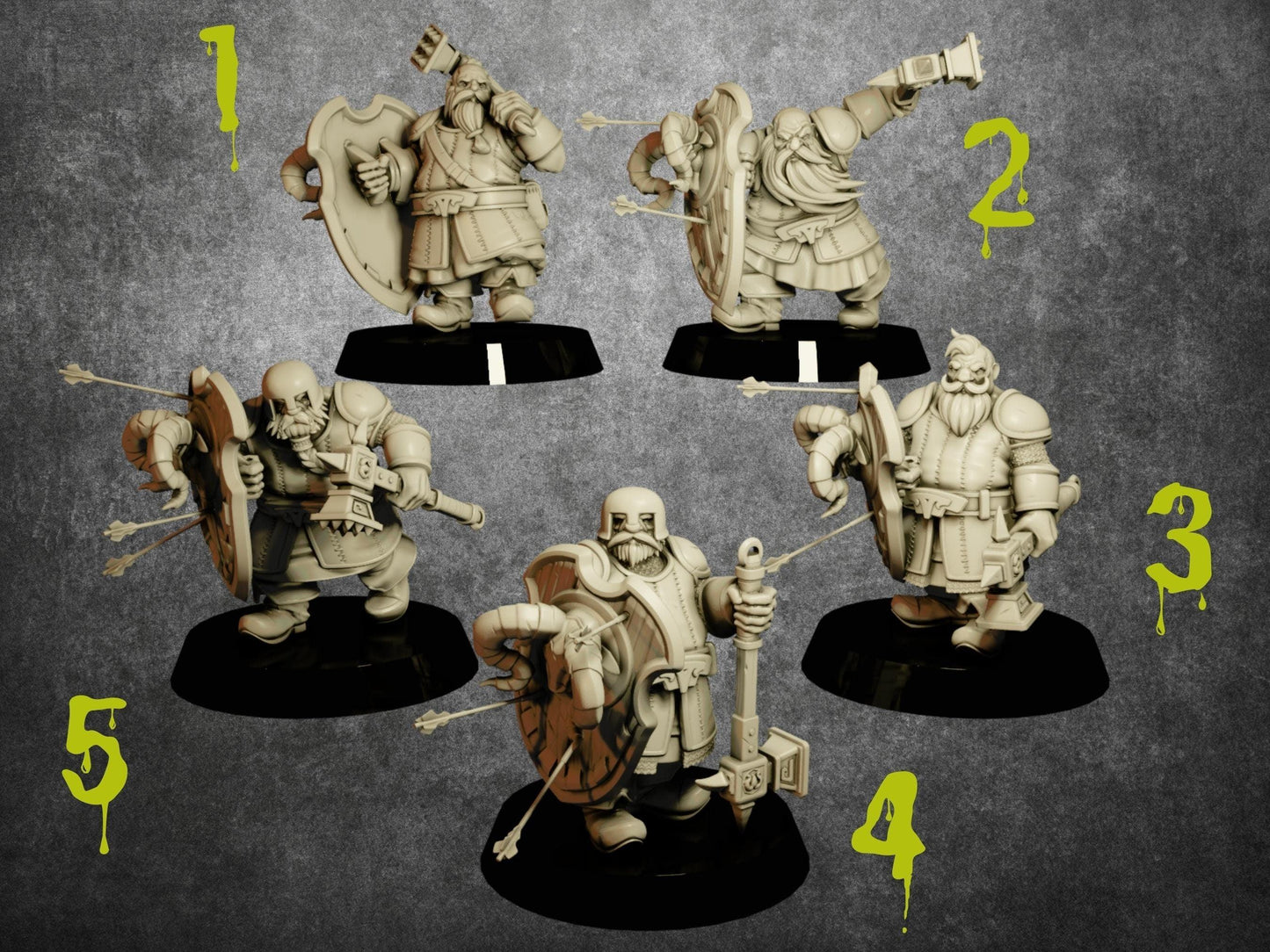 Dwarven Shield Wall Miniature Set | Battle Dwarf Miniatures | 32mm Scale - Plague Miniatures