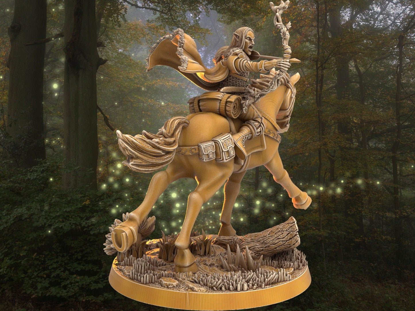 Elf Archer Miniature and his horse mount companion animal | 32mm Scale DnD 5e | DnD ranger | DnD Miniature | Dungeons and Dragon - Plague Miniatures