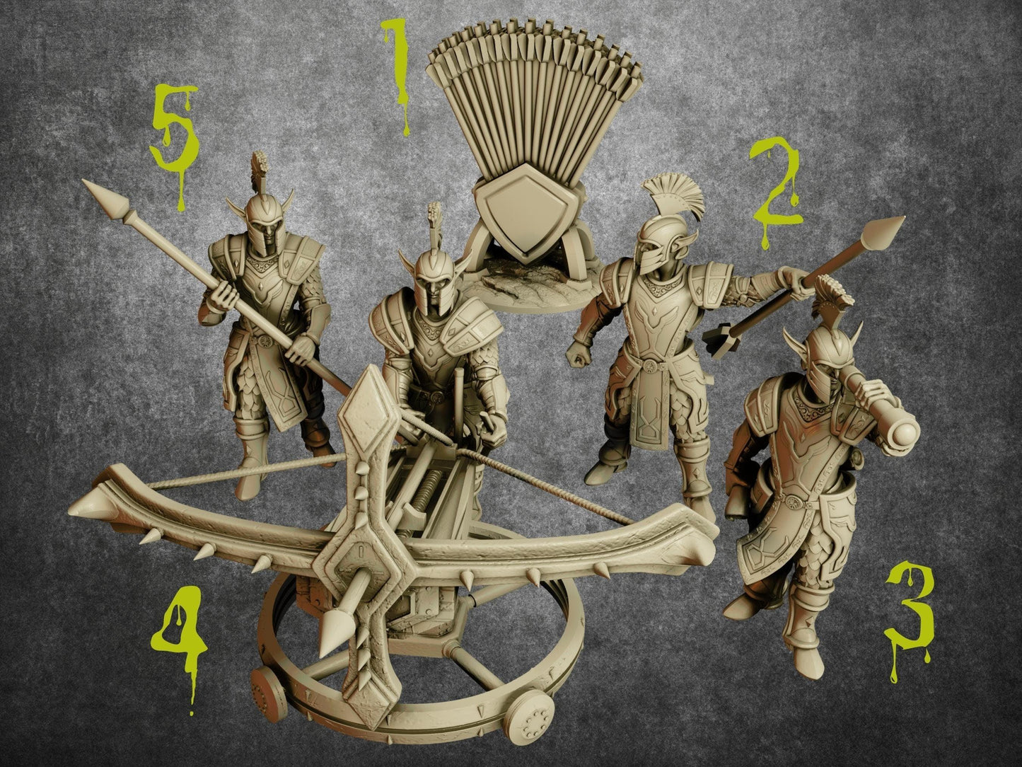 Elf Archer Miniature Set with Ballista | Precision Marksmen in the Elven Arsenal | 32mm scale - Plague Miniatures