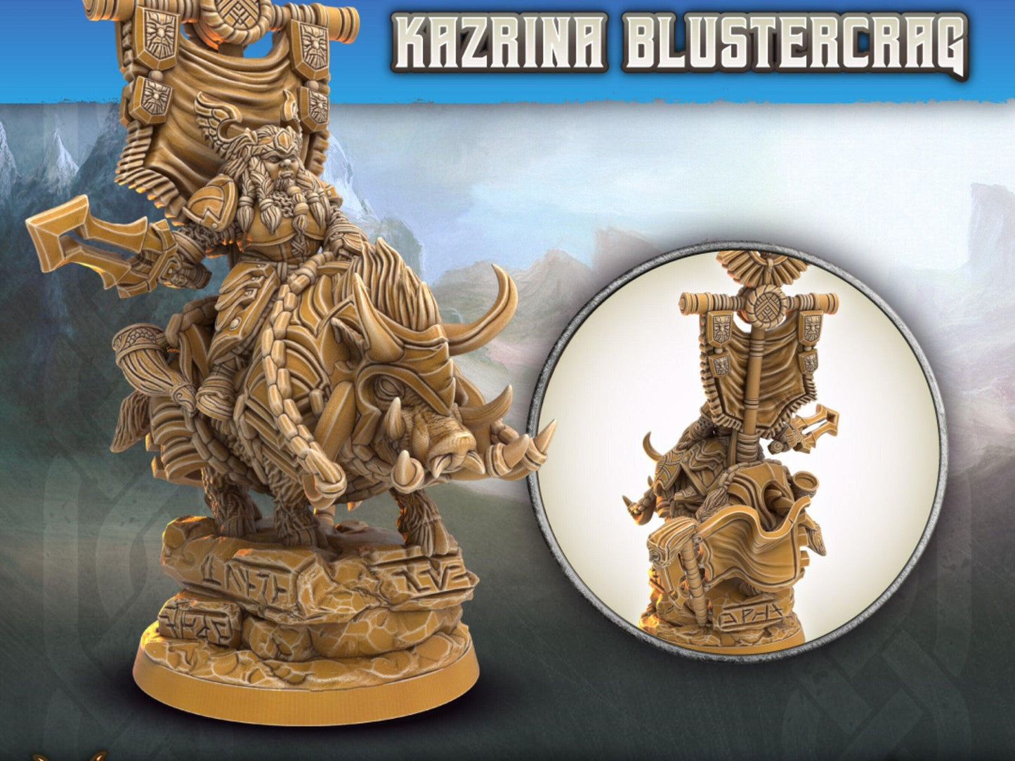 Female Dwarf Ram Rider miniature | Dragon's Forge | 28mm Scale | DnD Miniature | Dungeons and Dragons | Dungeon Master Gift - Plague Miniatures