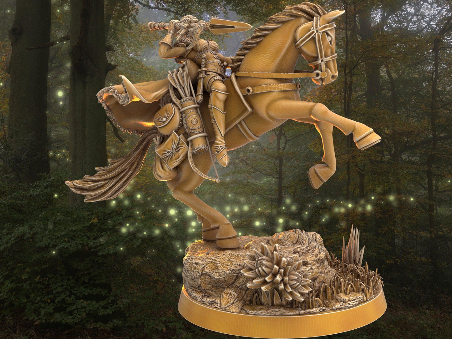 Female warrior on horse mount miniature | spearman archer miniature | 32mm Scale DnD 5e | DnD ranger | DnD Miniature | Dungeons and Dragon - Plague Miniatures