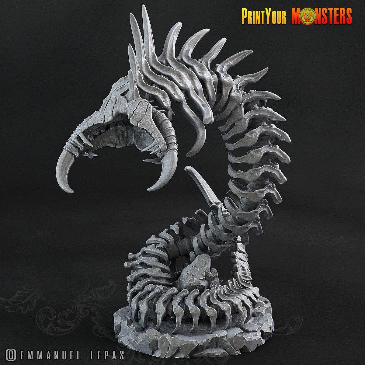 Giant Bone Serpent Miniature | Undead Serpent DnD Figurine - Plague Miniatures