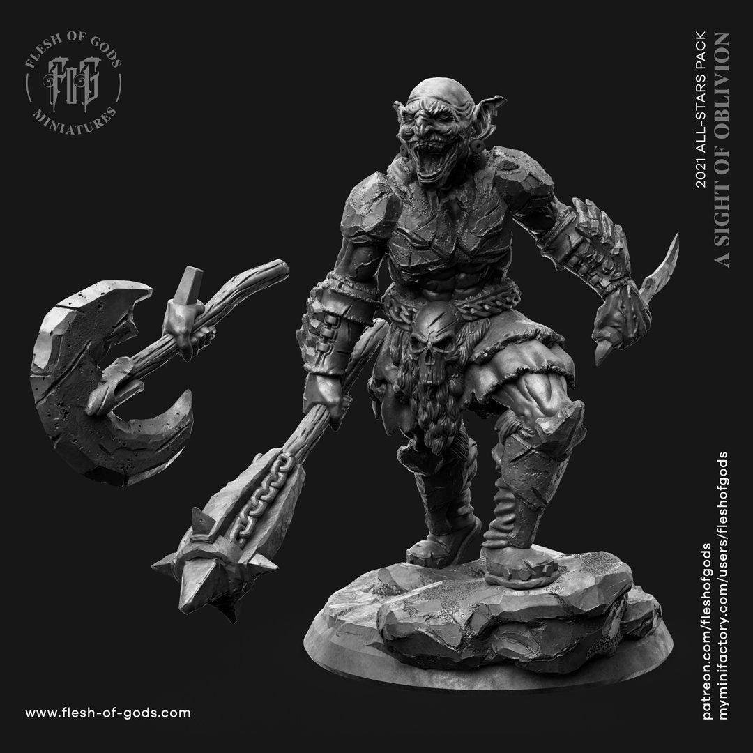 Goblin Miniature | Versatile Monster with Interchangeable Axe and Mace Weapons | 32mm Scale - Plague Miniatures