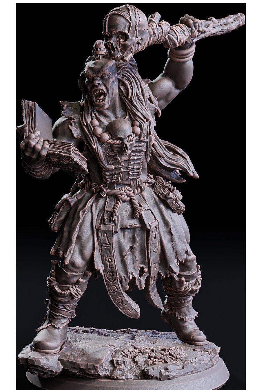 Grammor, Orc Sorcerer Miniature | DnD Sorcerer Figurine | 32mm Scale - Plague Miniatures
