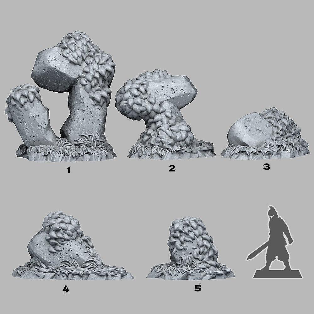 Grassy Rocks Miniatures | Forest Wargaming Terrain | 28mm or 32mm Scale - Plague Miniatures