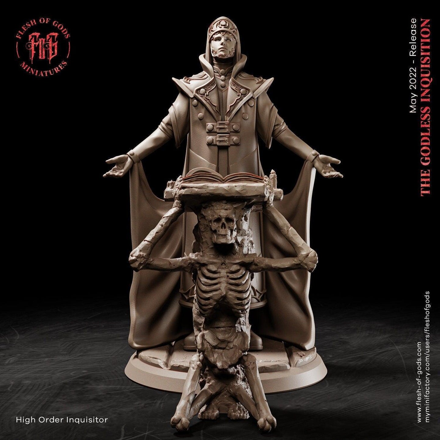 High Inquisitor Miniature with Skeleton Altar | DnD Miniature Dungeons and Dragons 5e | 32mm Scale - Plague Miniatures