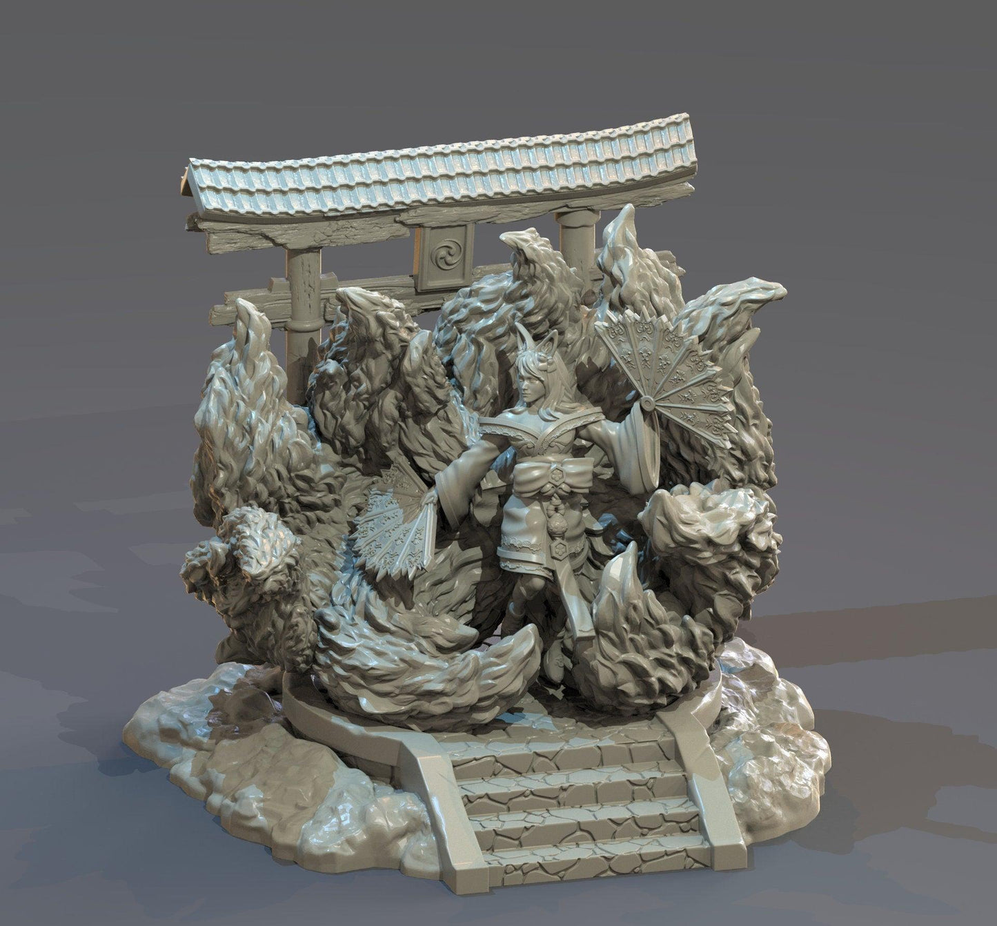 Inari Okami Miniature | Enigmatic Japanese Fox Deity for DnD 5e | 32mm Scale - Plague Miniatures