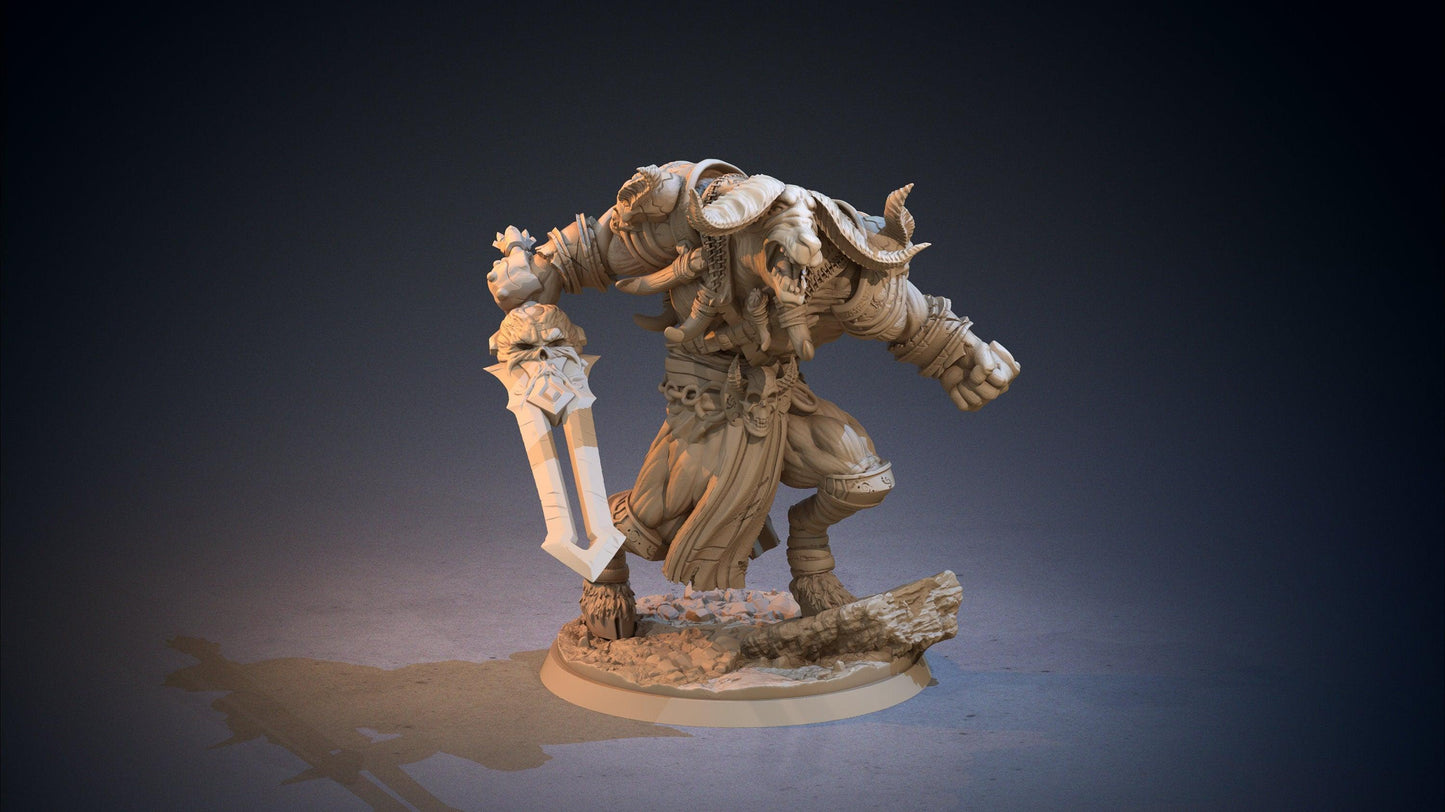 Prijider Minotaur Boss Miniature | Commanding the Cowborn Bovine-Kin Army | 32mm Scale - Plague Miniatures