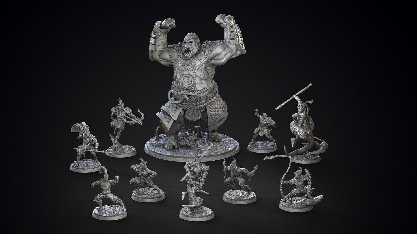 Qin Shi Apefolk Fighter Miniature | Varana Hero with Whip for Tabletop Adventures | 32mm Scale - Plague Miniatures