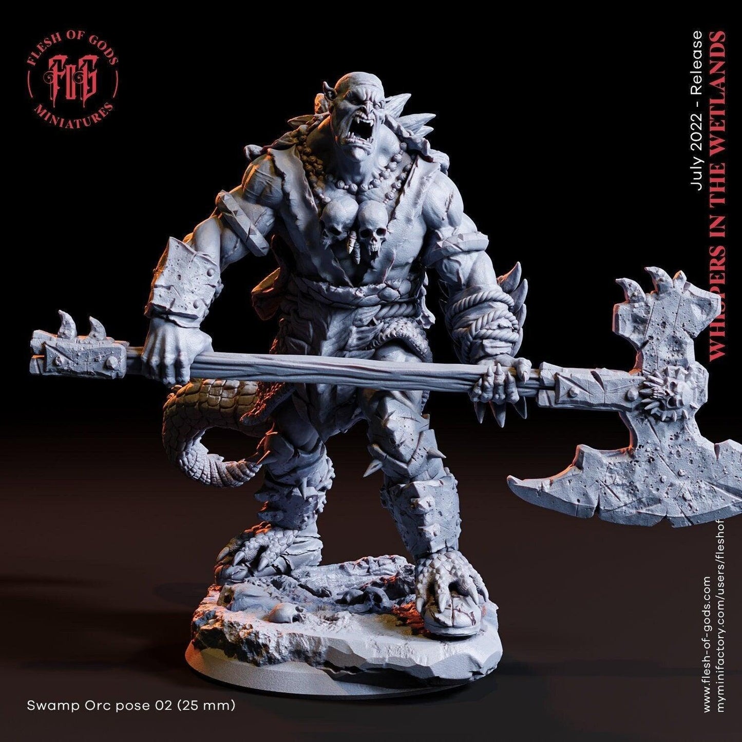 Swamp Orc Monster Miniature | Mire Menace of the Murky Depths for DnD | 32mm Scale - Plague Miniatures