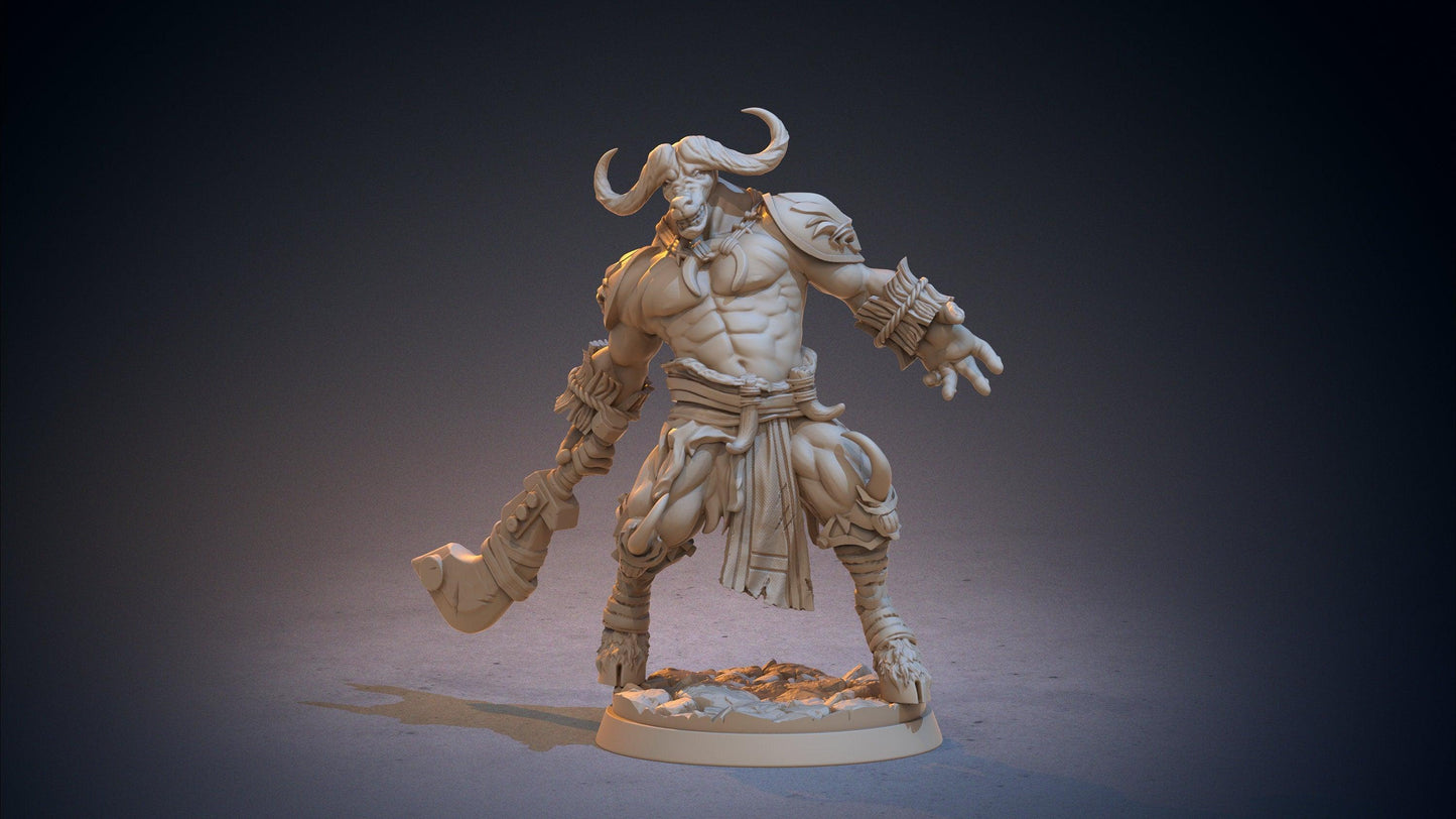 Teystee Minotaur Miniature | Swift and Formidable Bovine Warrior | 32mm Scale - Plague Miniatures