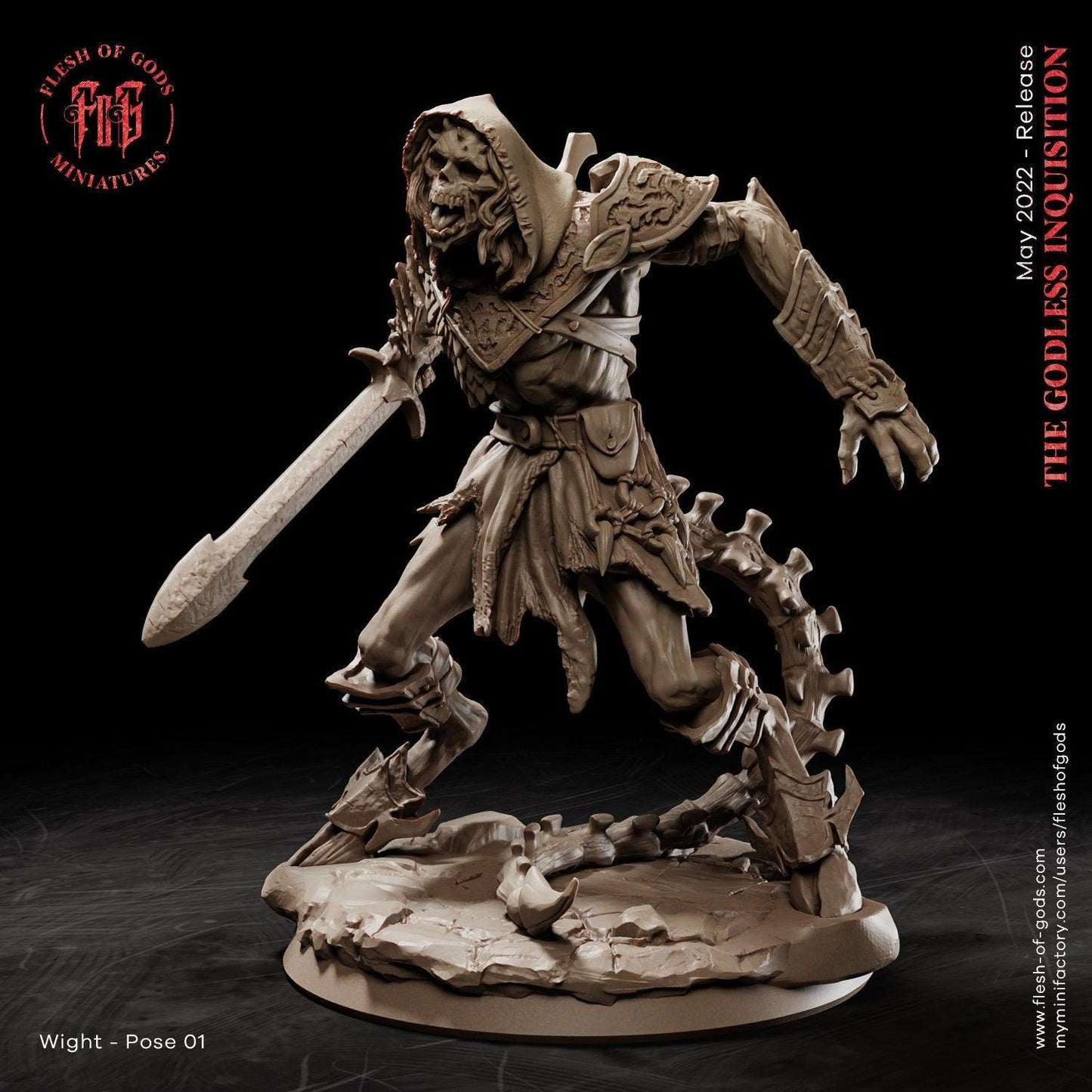 Undead Dragonborn Miniature | Wight DnD Figure | 32mm Scale - Plague Miniatures