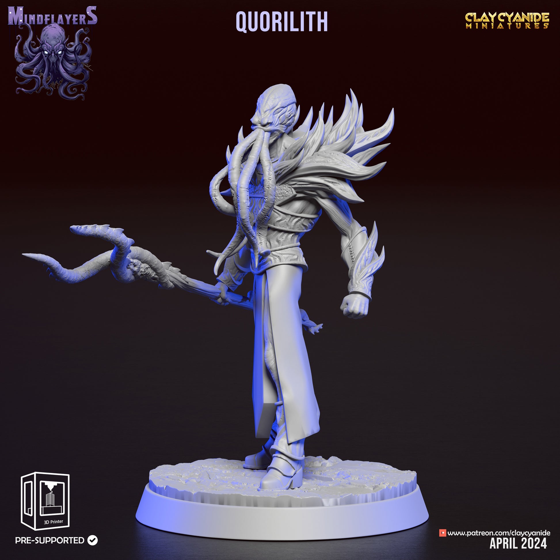 Quorilith, Cthulhu-Inspired Mind Flayer Miniature | 32mm Scale - Plague Miniatures