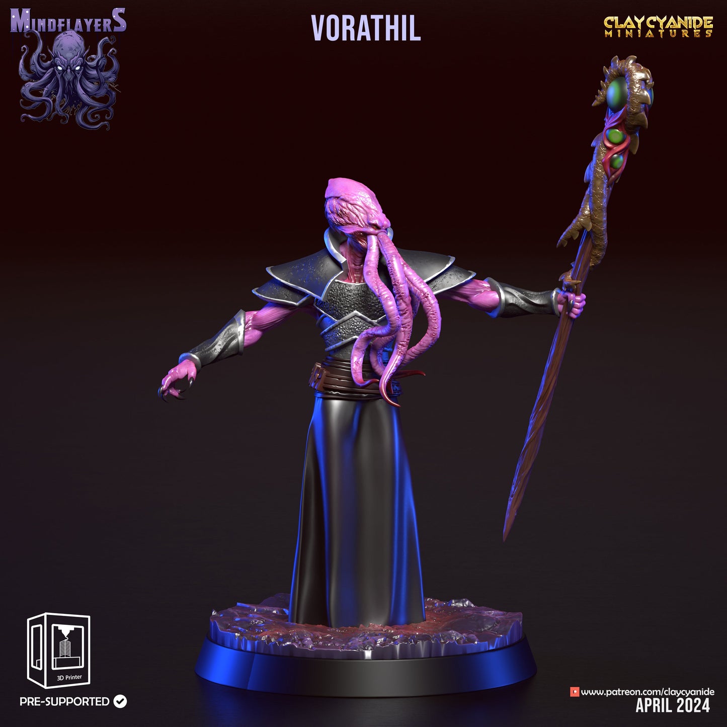 Vorathil, Cthulhu-Inspired Mind Flayer Miniature | 32mm Scale - Plague Miniatures
