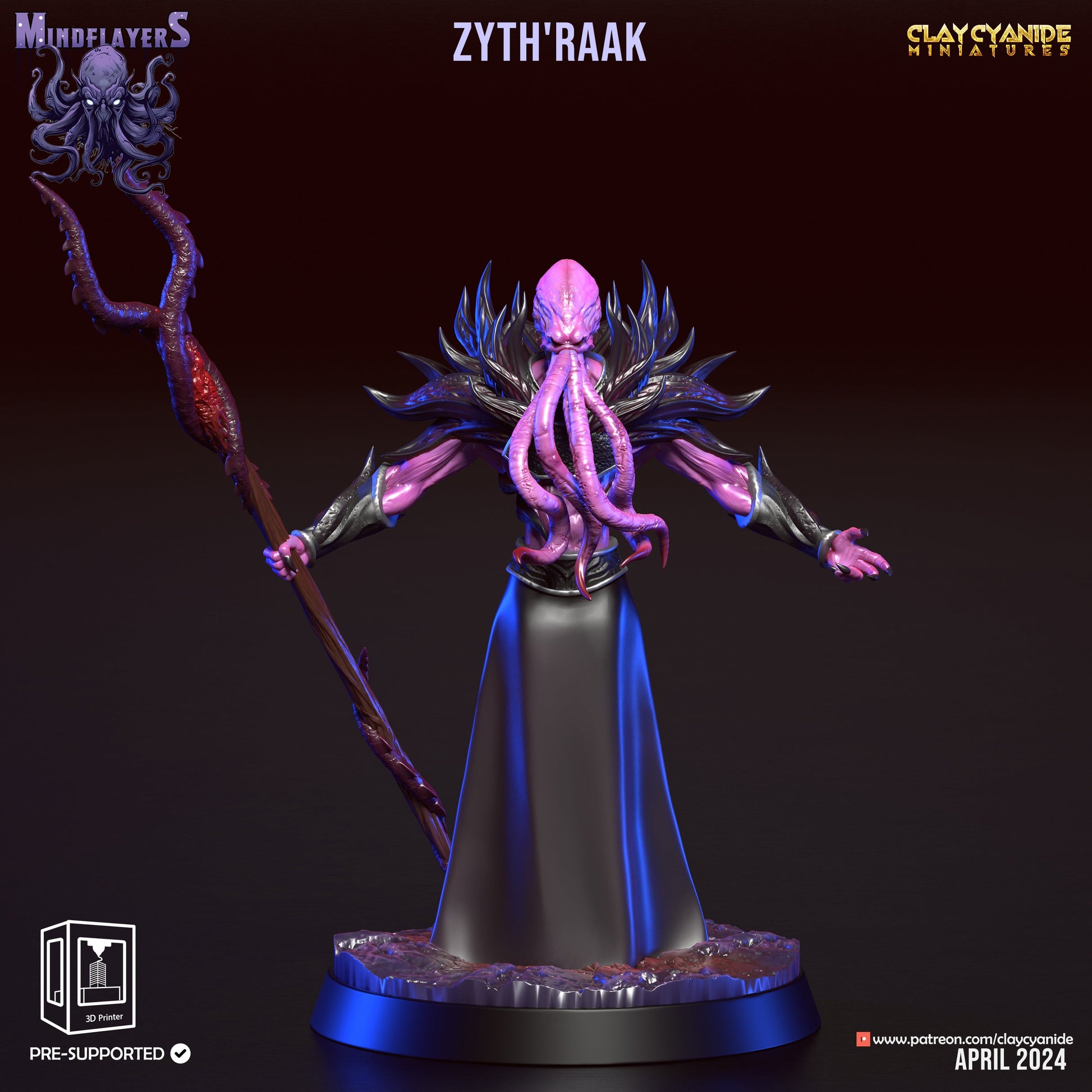 Zyxarath, Cthulhu-Inspired Mind Flayer Miniature | 32mm Scale - Plague Miniatures
