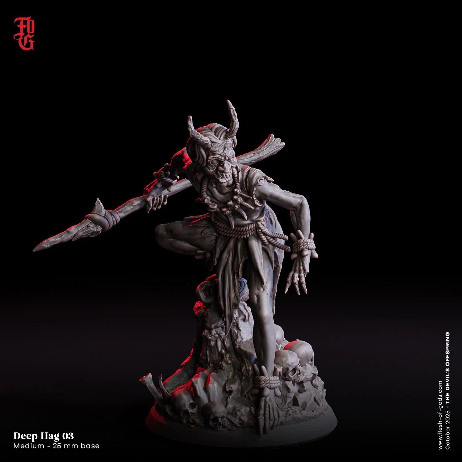 Abyssal Deep Hag Miniature | Female Demonic Undead Caster Monster Figure | 32mm Scale - Plague Miniatures