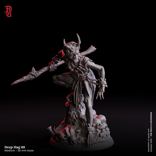 Abyssal Deep Hag Miniature | Female Demonic Undead Caster Monster Figure | 32mm Scale - Plague Miniatures