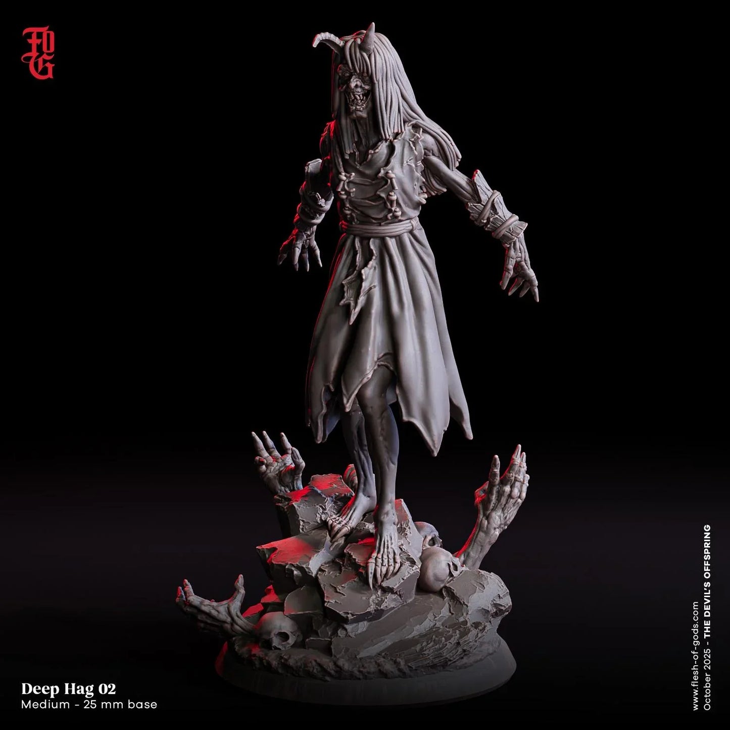 Abyssal Deep Hag Miniature | Female Demonic Undead Caster Monster Figure | 32mm Scale - Plague Miniatures