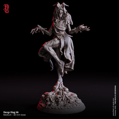 Abyssal Deep Hag Miniature | Female Demonic Undead Caster Monster Figure | 32mm Scale - Plague Miniatures