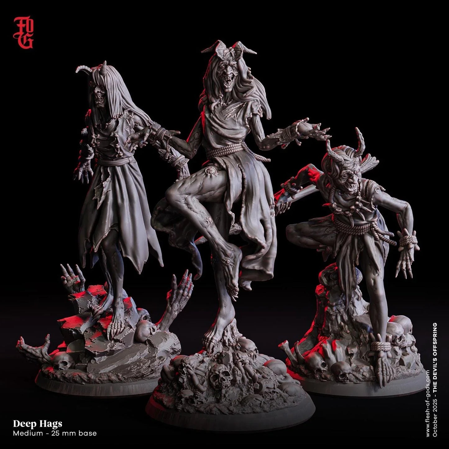 Abyssal Deep Hag Miniature | Female Demonic Undead Caster Monster Figure | 32mm Scale - Plague Miniatures