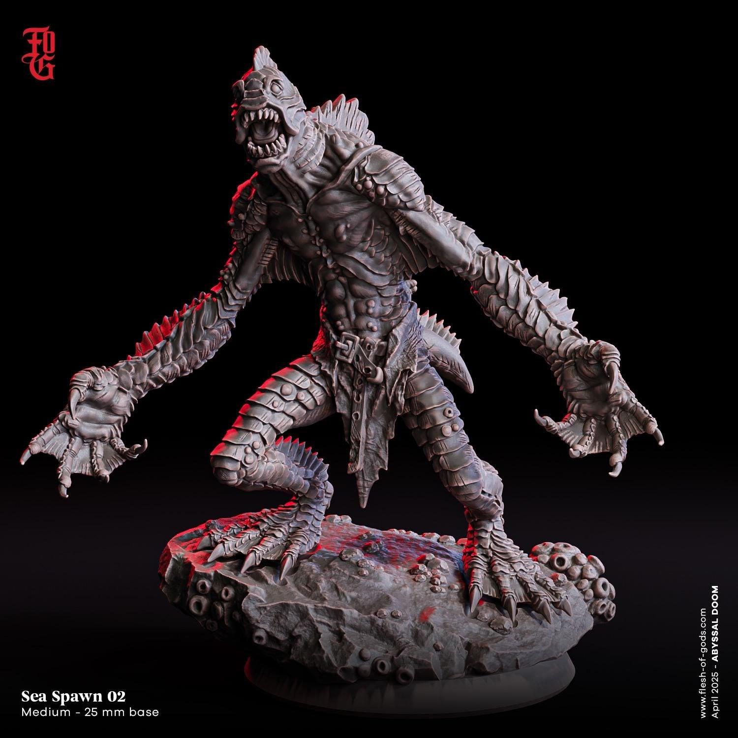 Abyssal Sea Spawn | Aquatic Creature Miniature for Tabletop RPGs | 32mm Scale - Plague Miniatures