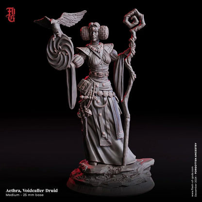 Aethra, Voidcaller Miniature | Female Druid Figurine for Tabletop Games | 32mm Scale or 75mm Scale - Plague Miniatures