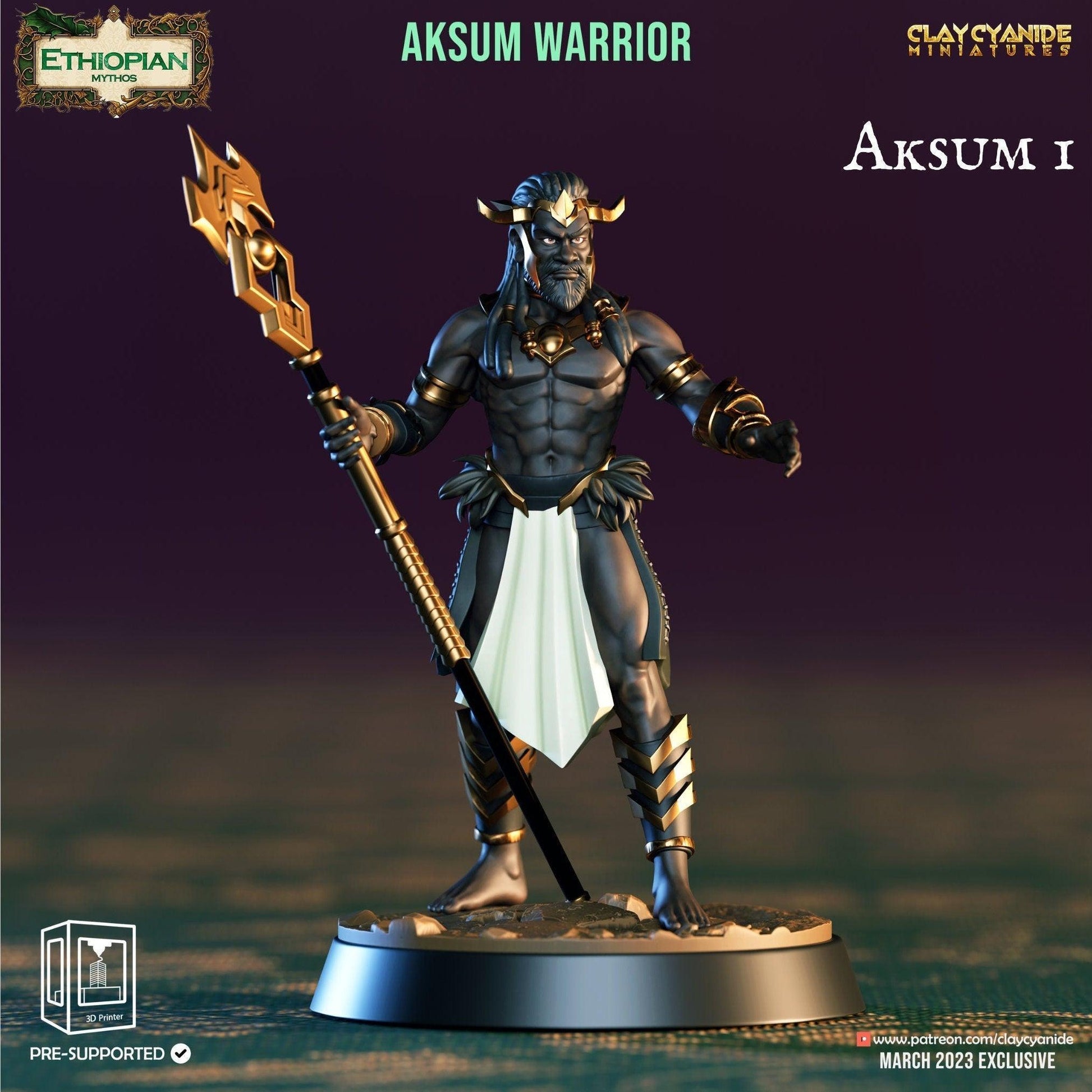Aksum Warrior Miniature | Ethiopian Figurine for Tabletop Adventures | 32mm Scale - Plague Miniatures