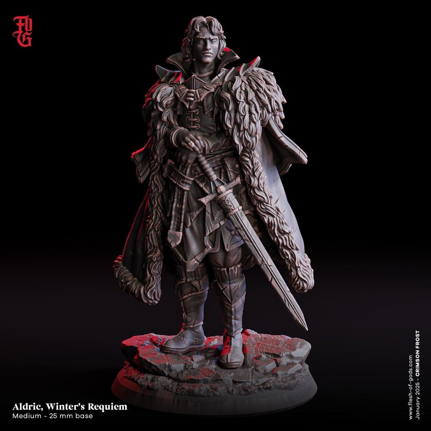 Aldric, Winter's Requiem Miniature | DnD Human Fighter Knight | 32mm Scale or 75mm Scale - Plague Miniatures