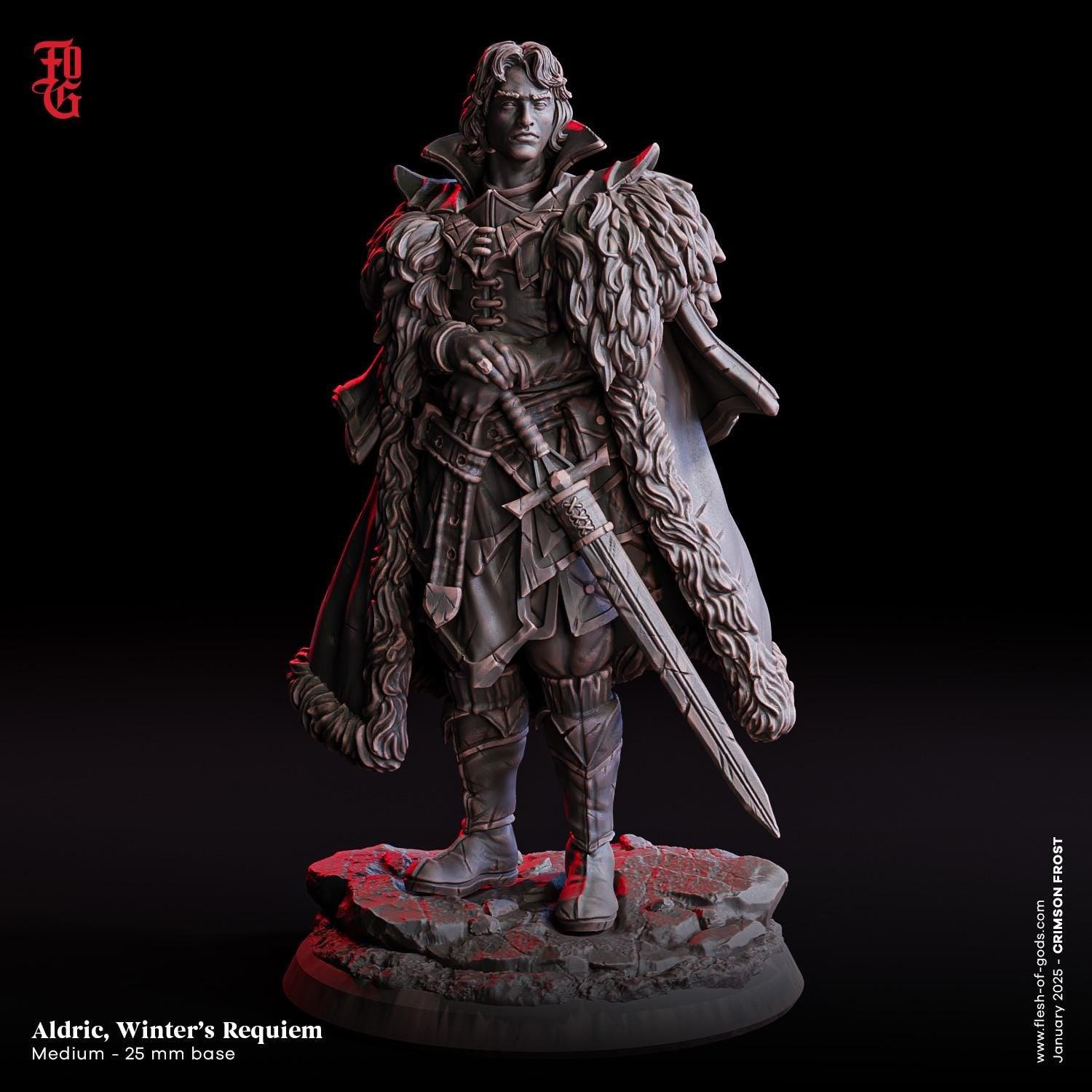 Aldric, Winter's Requiem Miniature | DnD Human Fighter Knight | 32mm Scale or 75mm Scale - Plague Miniatures