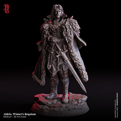 Aldric, Winter's Requiem Miniature | DnD Human Fighter Knight | 32mm Scale or 75mm Scale - Plague Miniatures