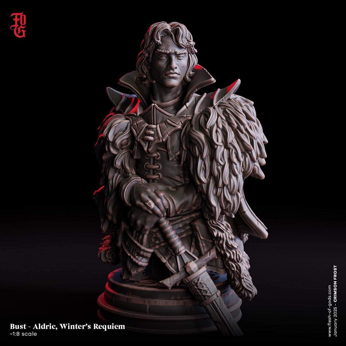 Aldric, Winter's Requiem Miniature | DnD Human Fighter Knight | 32mm Scale or 75mm Scale - Plague Miniatures